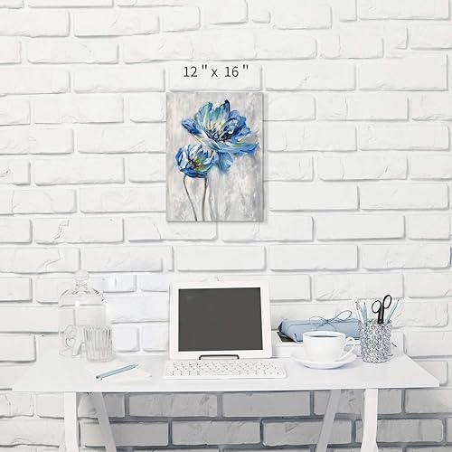 Miniatura 2 de Hardy Gallery Imágenes de flores azules arte abstracto floral para decoración de pared, impresión sobre lienzo (36 x 24 pulgadas)