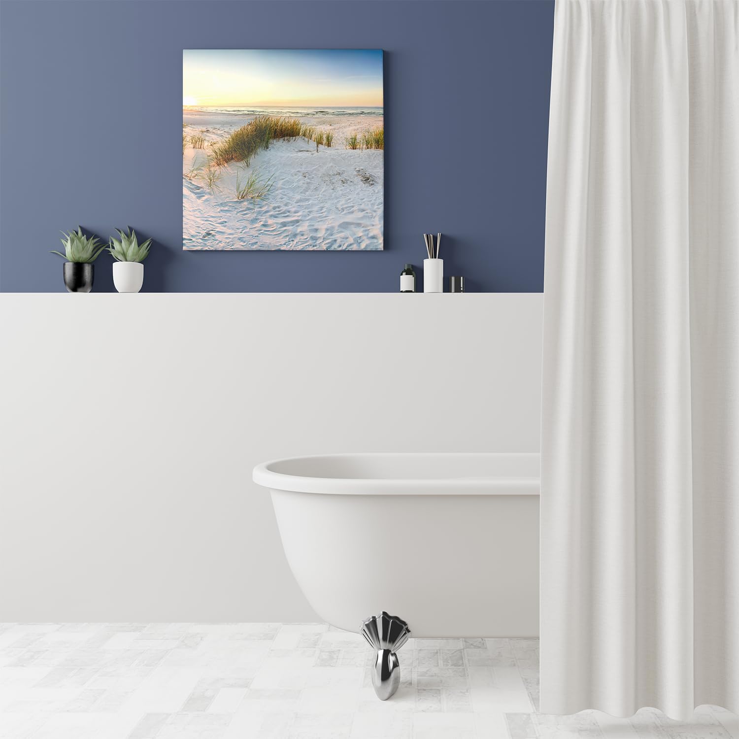 Artaza Leinwand Bilder Strand - 50x50 cm - Wanddeko Meer - Wandbilder Sonnenuntergang - Deko Dünen