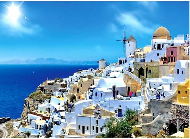 Meryi Santorini Jigsaw Puzzles for Adults 1000 Piece, Adult Children Intellective Educational Toy DIY Collectibles Modern Home Decoration