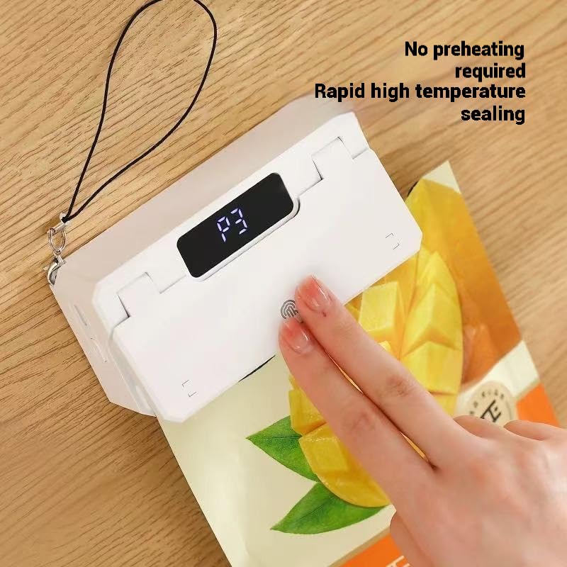 Mini Bag Sealer Heat Seal Machine – 5 Adjustable Modes, 3000mAh USB Rechargeable Battery, Magnetic Attachment, Compact 2-in-1 Sealer and Cutter for Kids’ Snacks, Travel & Kitchen Food Storage (White)
