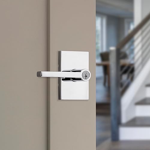 Vista 103 de Kwikset Halifax - Manija interior de paso, palanca para puertas de clóset y pasillo, manija reversible sin seguro, en acabado negro mate, con Mate