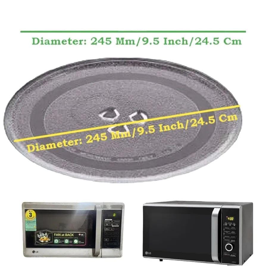 Image of Universal Microwave Glass Turntable Plate, 24.5 cm, Compatible with IFB, AEG, LG, Bosch, Daewoo, Onida Ovens, 6 Fixers