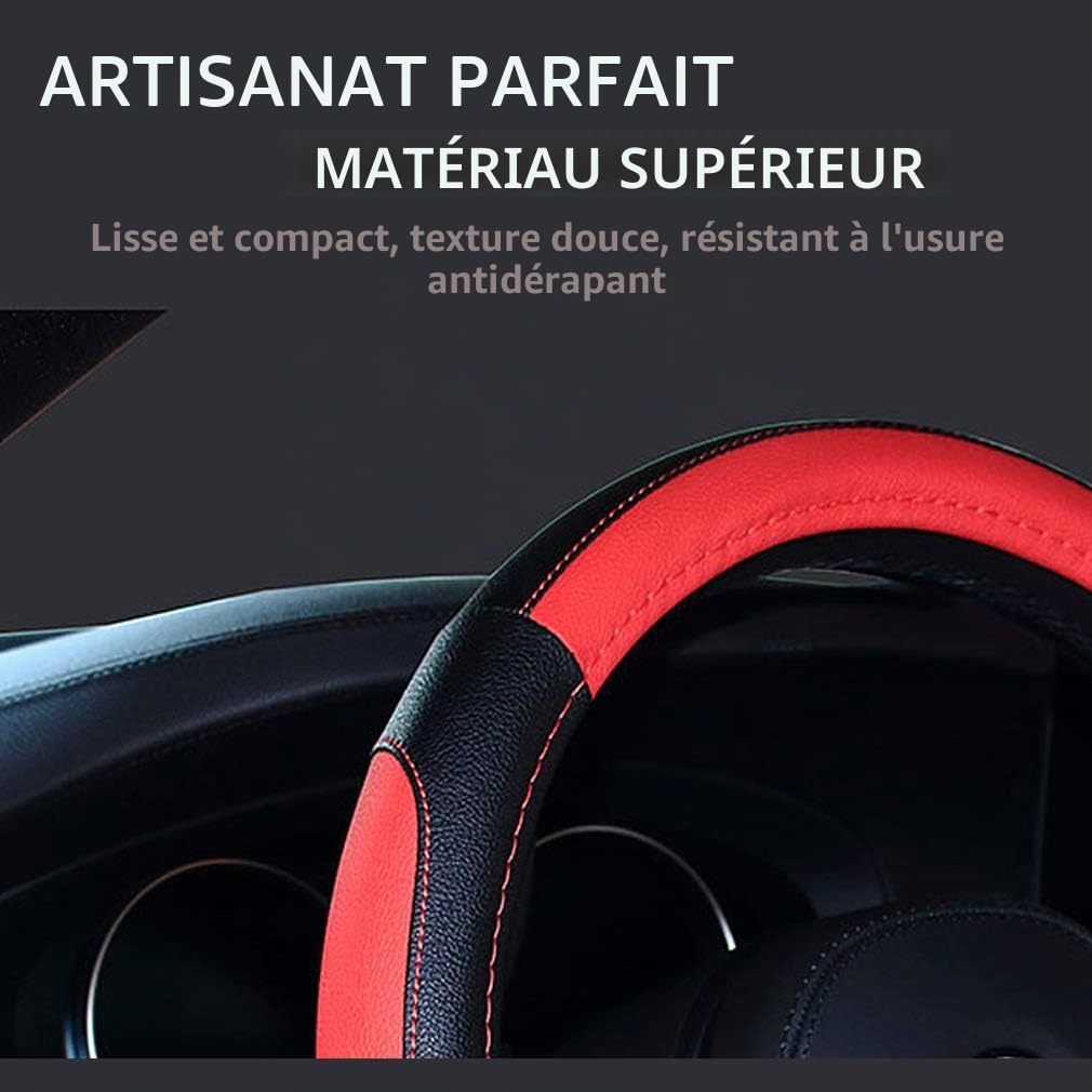 Couvre Volant Voiture en Cuir PU Durable, Universelle 38 cm, Cache Volant Voiture Respirant et Antidérapant pour Homme et Femme (Noir Blanc-3)