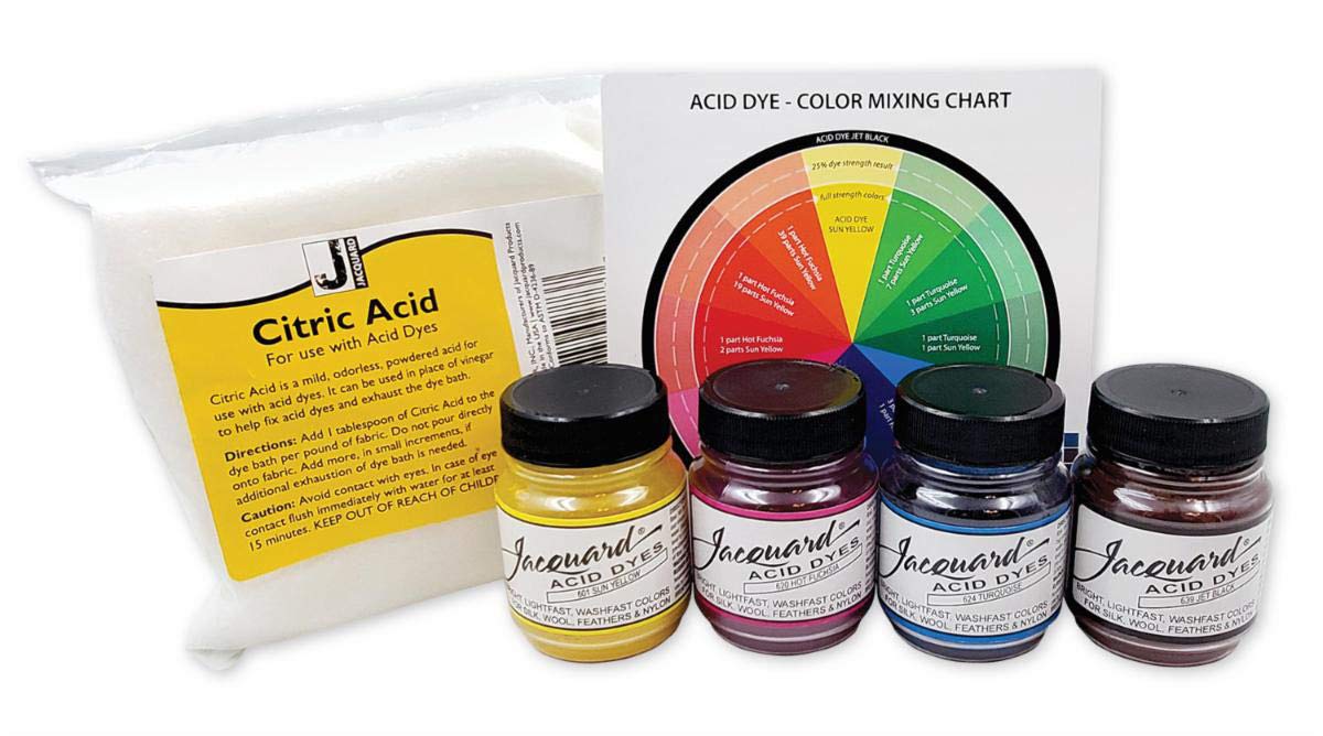 Jacquard Products - Colorante acido, 4 colori -giallo, turchese, rosso e nero