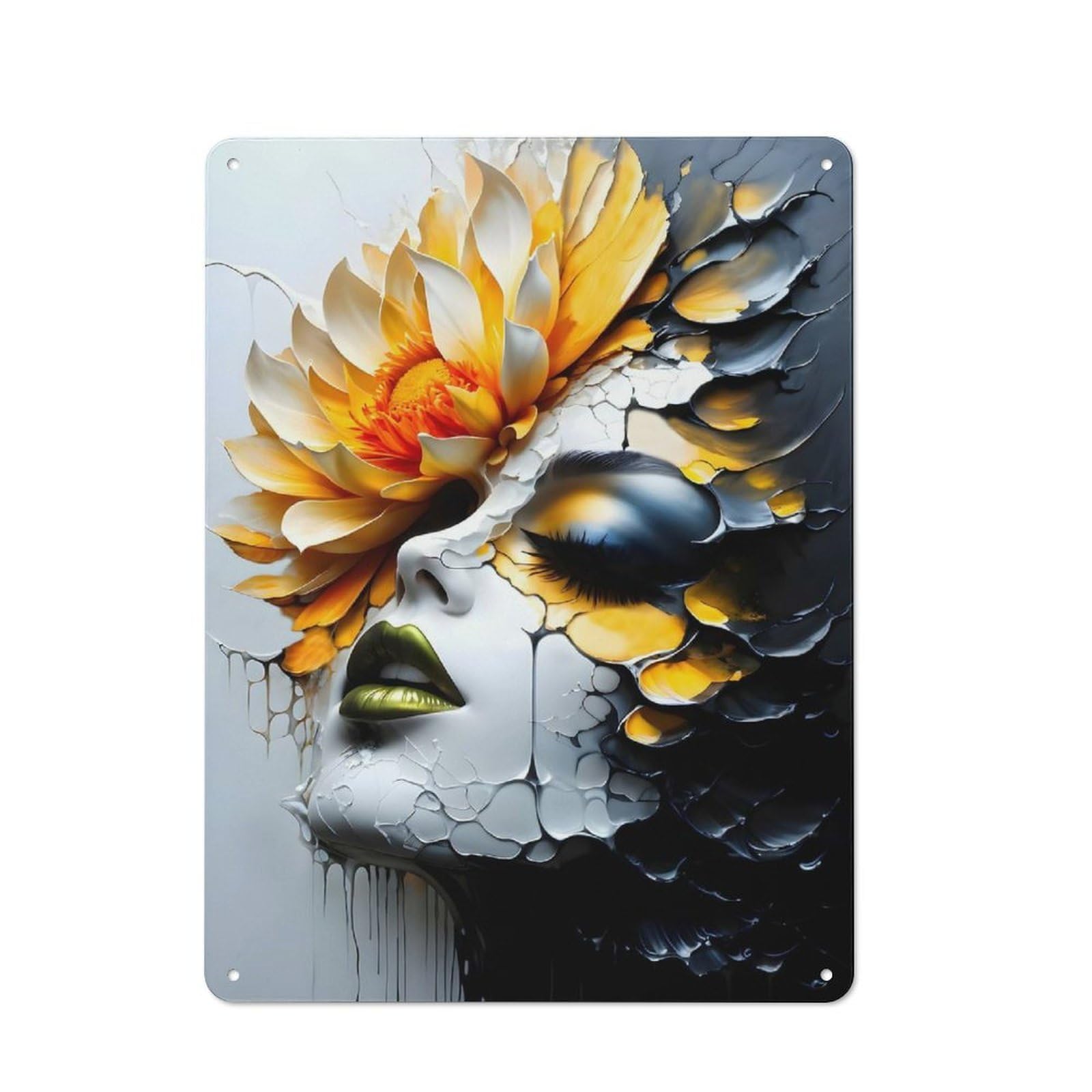 Junmoney Style Modern Vintage Abstract Flower Face Office Metal Sign 40X30cm, Creative Space Decor For Home Office, Reading Corner Or Bedroom