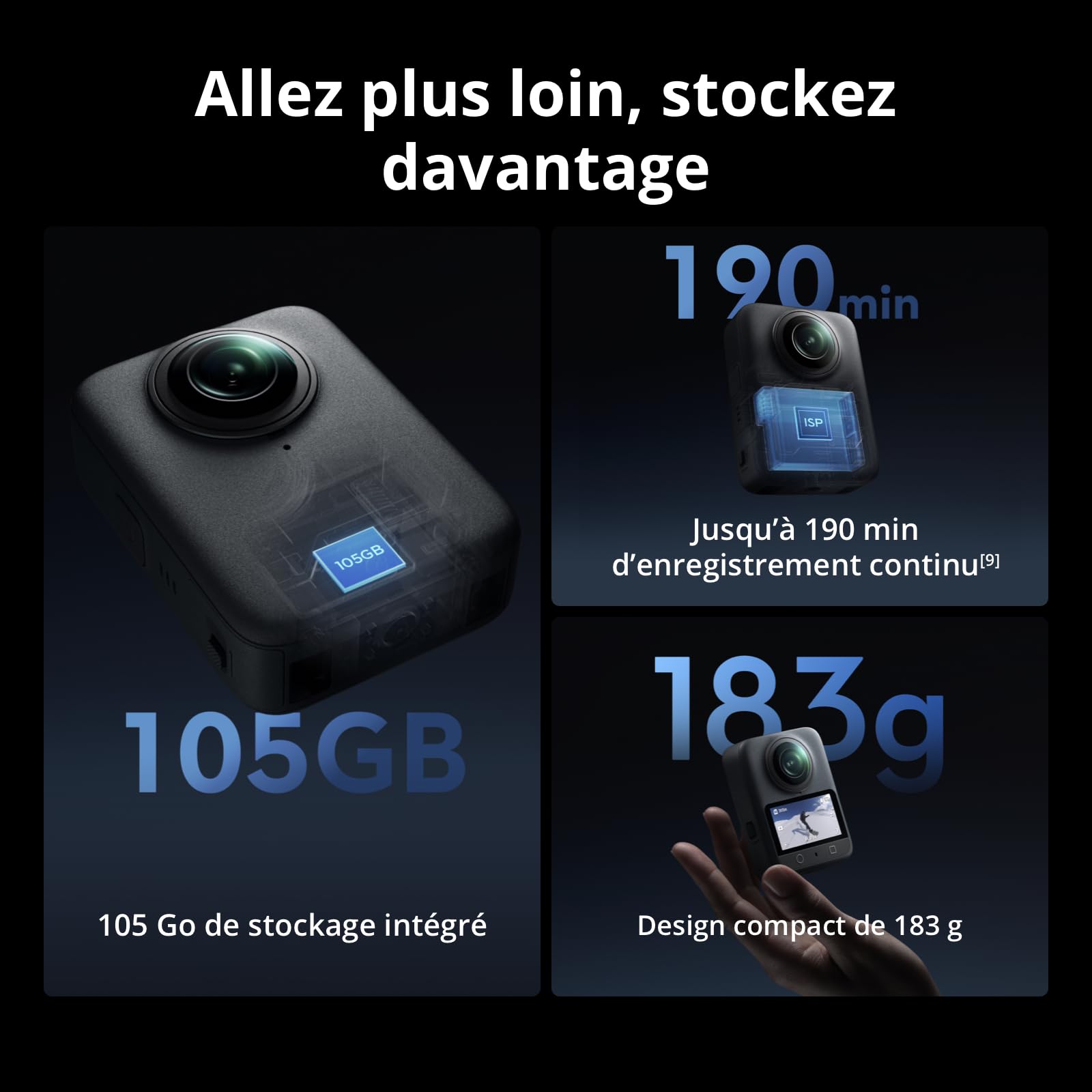 Bundle Essentiel DJI Osmo 360, caméra 360 avec imagerie 360° de 1 Pouce, vidéo 360° en 8K Native, kit de Perche à Selfie Invisible de 1,2 m, autonomie de Batterie prolongée avec 2 Batteries