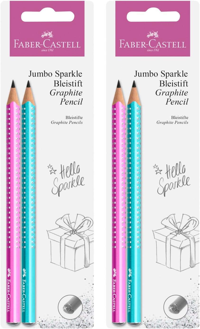 Faber-Castell 205215 - Jumbo Sparkle Pencil Set, 4 Pieces, Hardness B, for Children and Adults