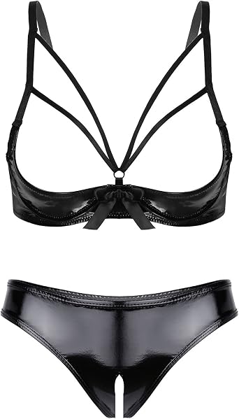 Oyolan Womens 2Pcs Lace Lingerie Set Unlined Push Up Shelf Bra Cheeky Panties Babydoll Outfits