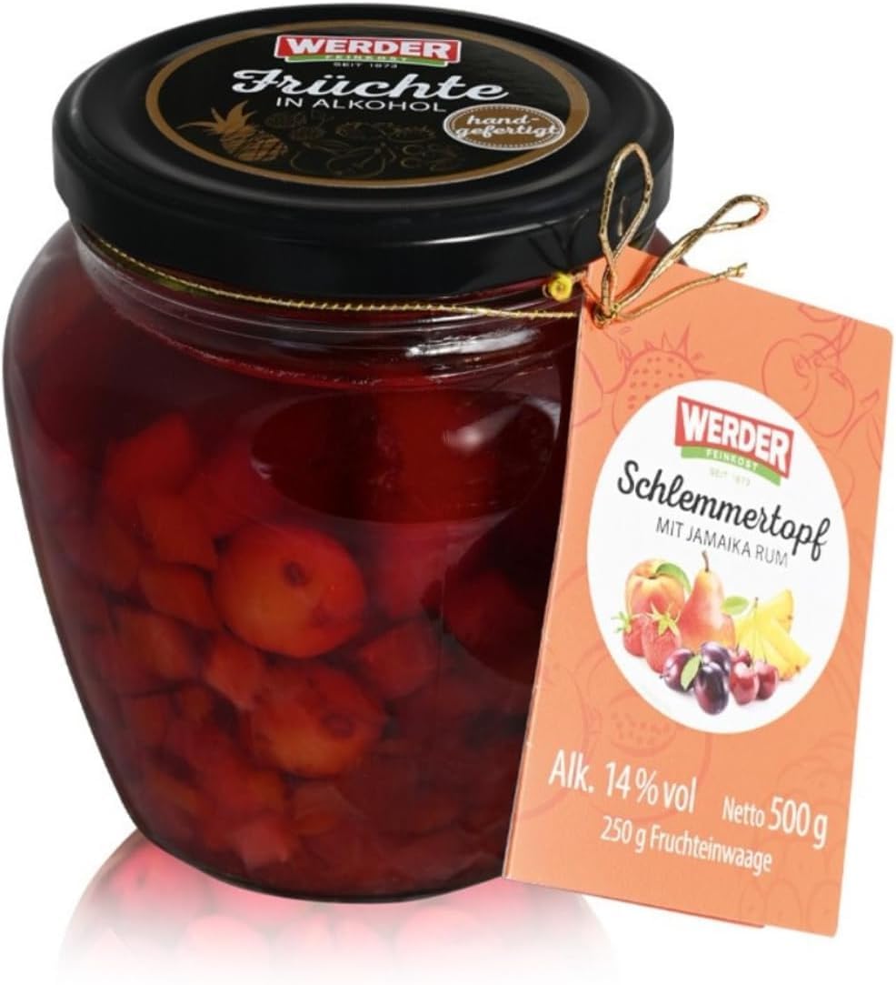 Werder Rumtopf handgefertigt 500g 14% vol – Traditioneller Fruchtrum mit 250g Frucht & Jamaika Rum aus originaler Rezeptur