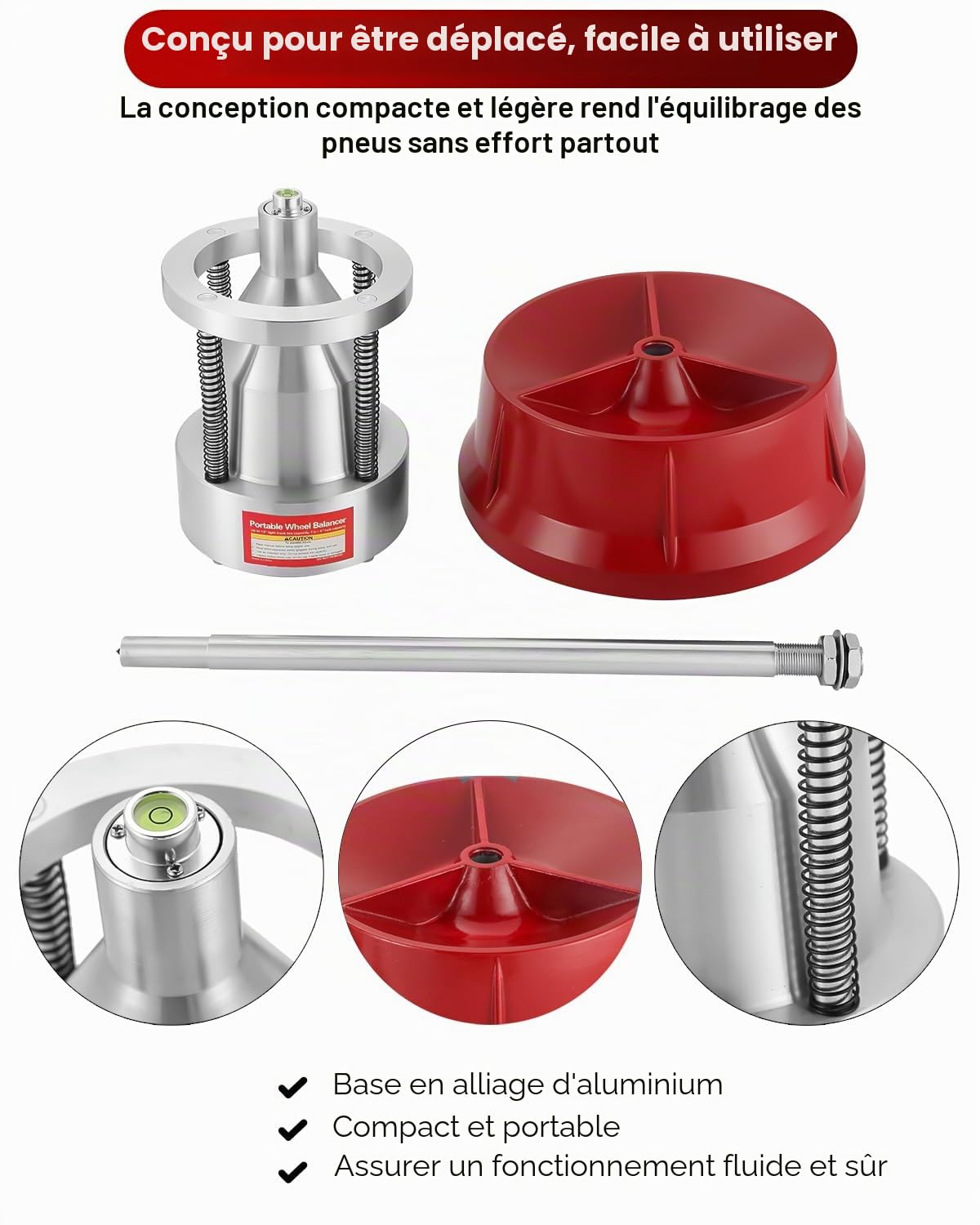 ATPEAM Équilibreuse de Pneu Voiture Manuelle, Balanceur de Roue Portable avec Niveau à Bulle, Équilibreuse Auto pour Voiture, Camion Léger et Moto