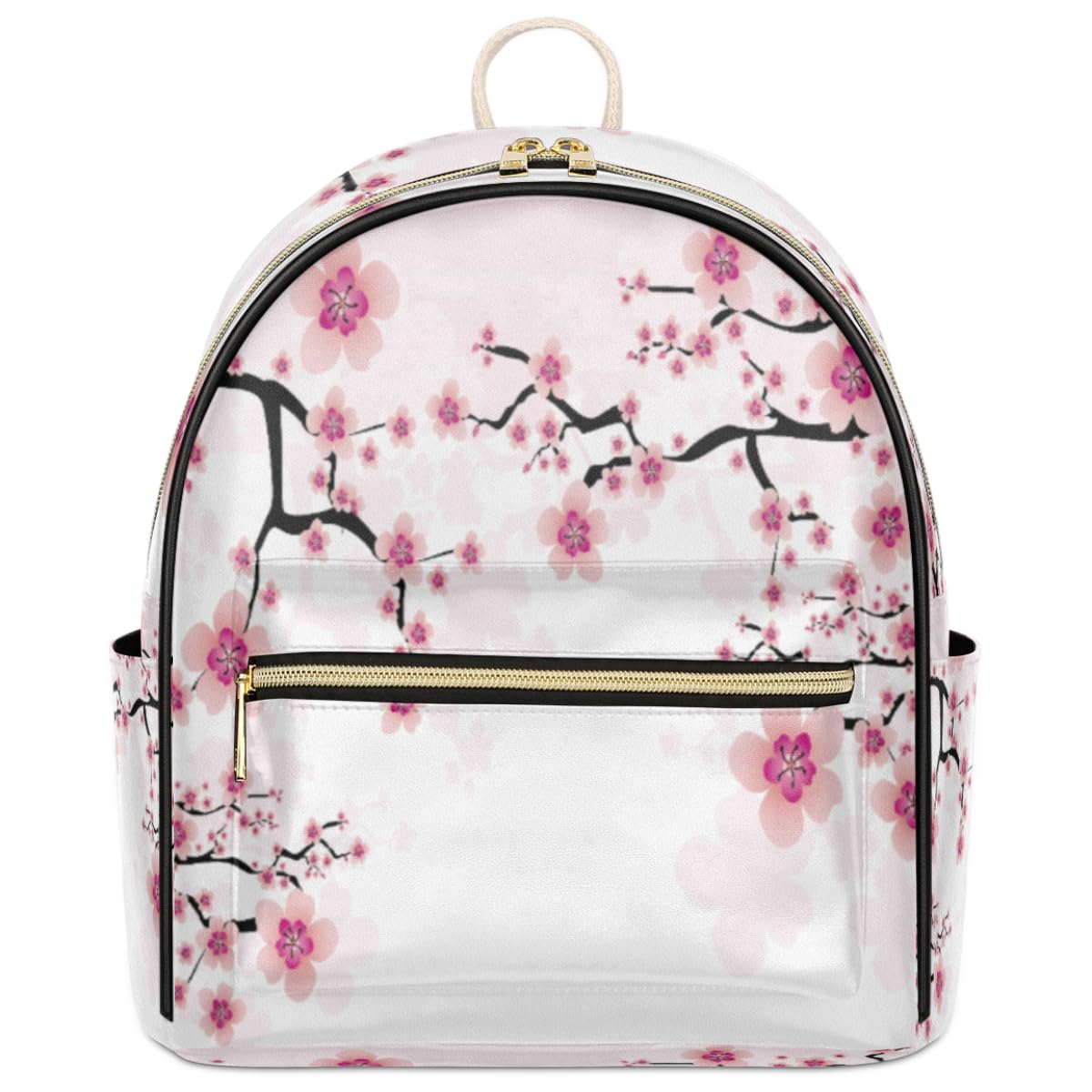 DOHOATU Cherry Blossom Mini Backpack Purse for Women Teen Girls, Japanese Cherry Blossom Leather Small Backpack Lightweight Casual Travel Daypacks Shoulder Bag for Fashion