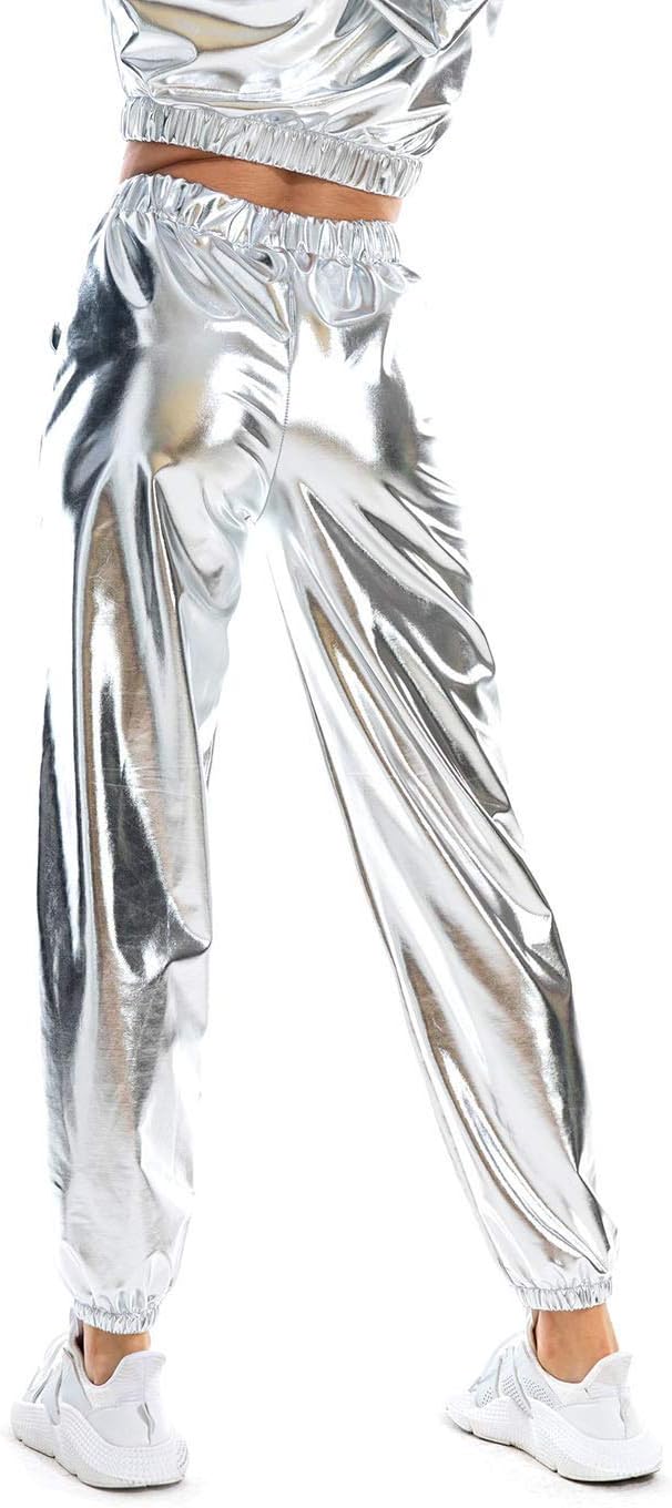 SIAEAMRG Womens Shiny Metallic High Waist Stretchy Jogger Pants, Wet Look Hip Hop Club Wear Holographic Trousers Sweatpant - Image 6