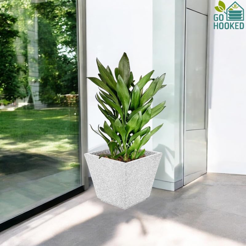 Image of Amazon Brand - Umi 15 Inch Planter Pot | Flower Pot for Indoor & Outdoor Use | Square Shape Planter Pot for Home & Office Decor Balcony & Terrace Gardens (Chorsa, White)
