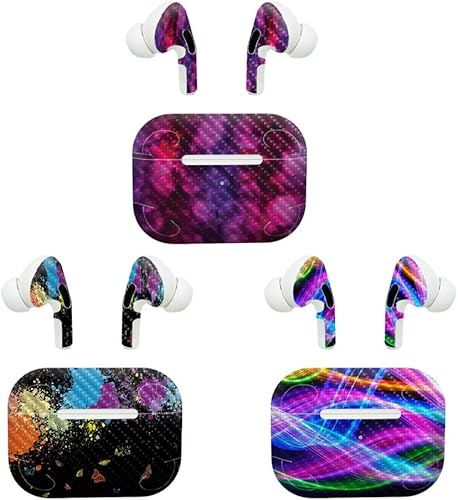 MightySkins - Juego de 3 protectores de fibra de carbono para Apple Airpods Pro – Star Waves | Protector y duradero acabado de fibra de carbono con