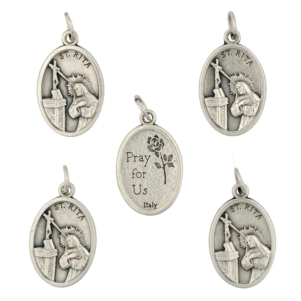St. Rita Medal with Jump Ring | 1 Pack or 5 Pack | Patron Saint of Impossible Causes, Loneliness, and Abuse Victims | Catholic Accessory | Made in Italy, Metal, No Gemstone,
