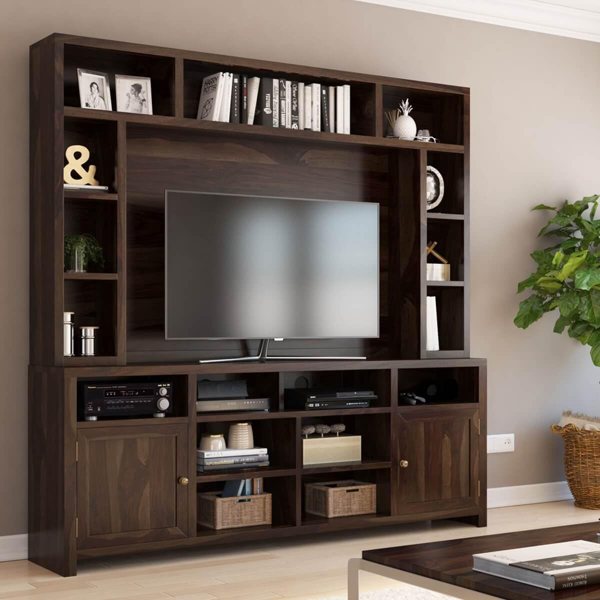 OrderWood Solid Sheesham Wood TV Entertainment Unit for Living Room | Media Console Tv Cabinet | Free Standing Tv Unit with 2 Doors and Multiple Shelf Storage | Display Cabinet | Walnut Finish-image-46