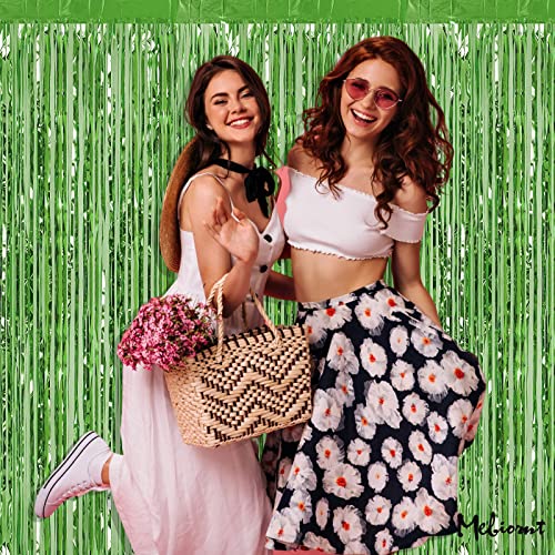 Image of 4 Pack Fringe Curtain Backdrop, 3.2Ft x 9.8Ft Light Green Metallic Tinsel Foil Fringe Streamers Background for Photo Booth Birthday Wedding Baby Shower Carnival Easter Mother's Day Party Decorations