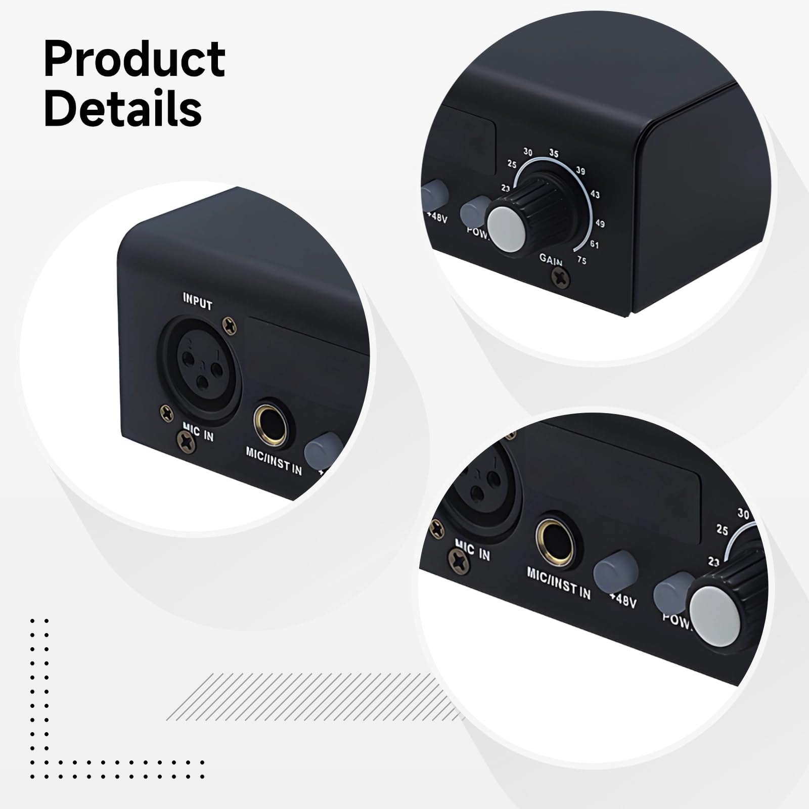 Professional Xlr Audio Interface Preamp, Dual-Channel con alimentazione Phantom 48V, attrezzatura di registrazione Studio & Podcast