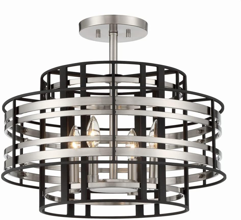 Minka Metropolitan N7983-420 Presten - 4 Light Semi-Flush Mount, Brushed Nickel/Sand Coal Finish