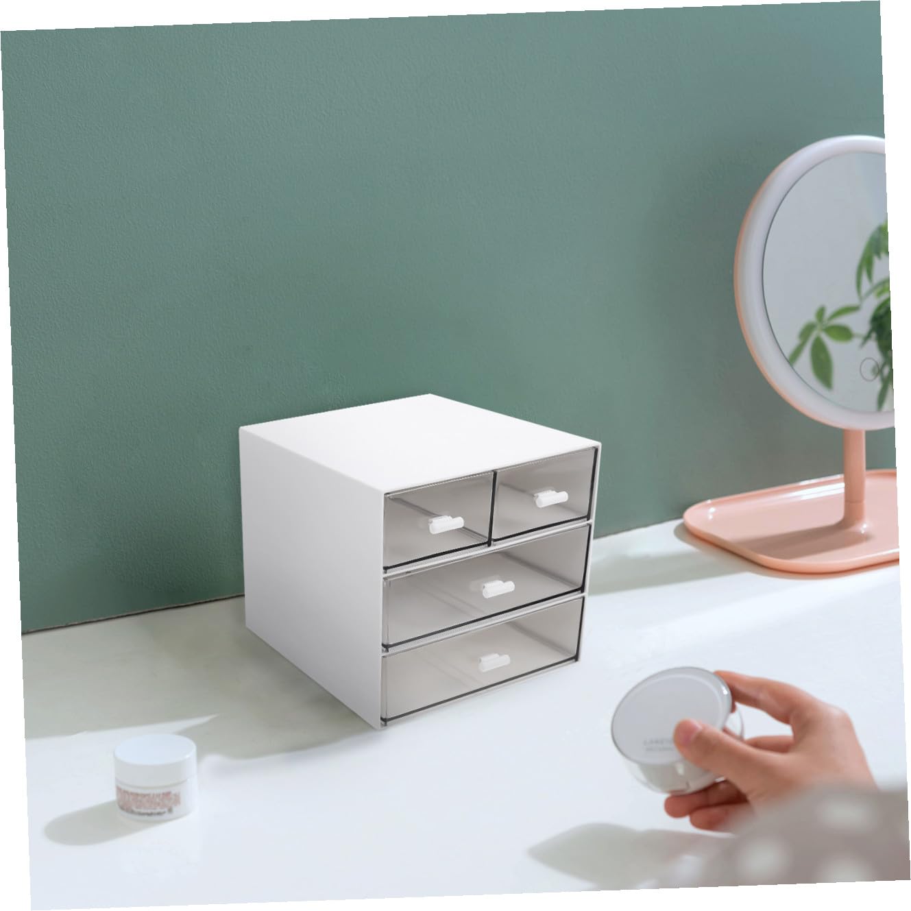Organizzatore per Trucchi da Tavolo in Plastica Abs e Pp, Multi-livello, Bianco, per Ordine su Scrivania e Accessori Cosmetici