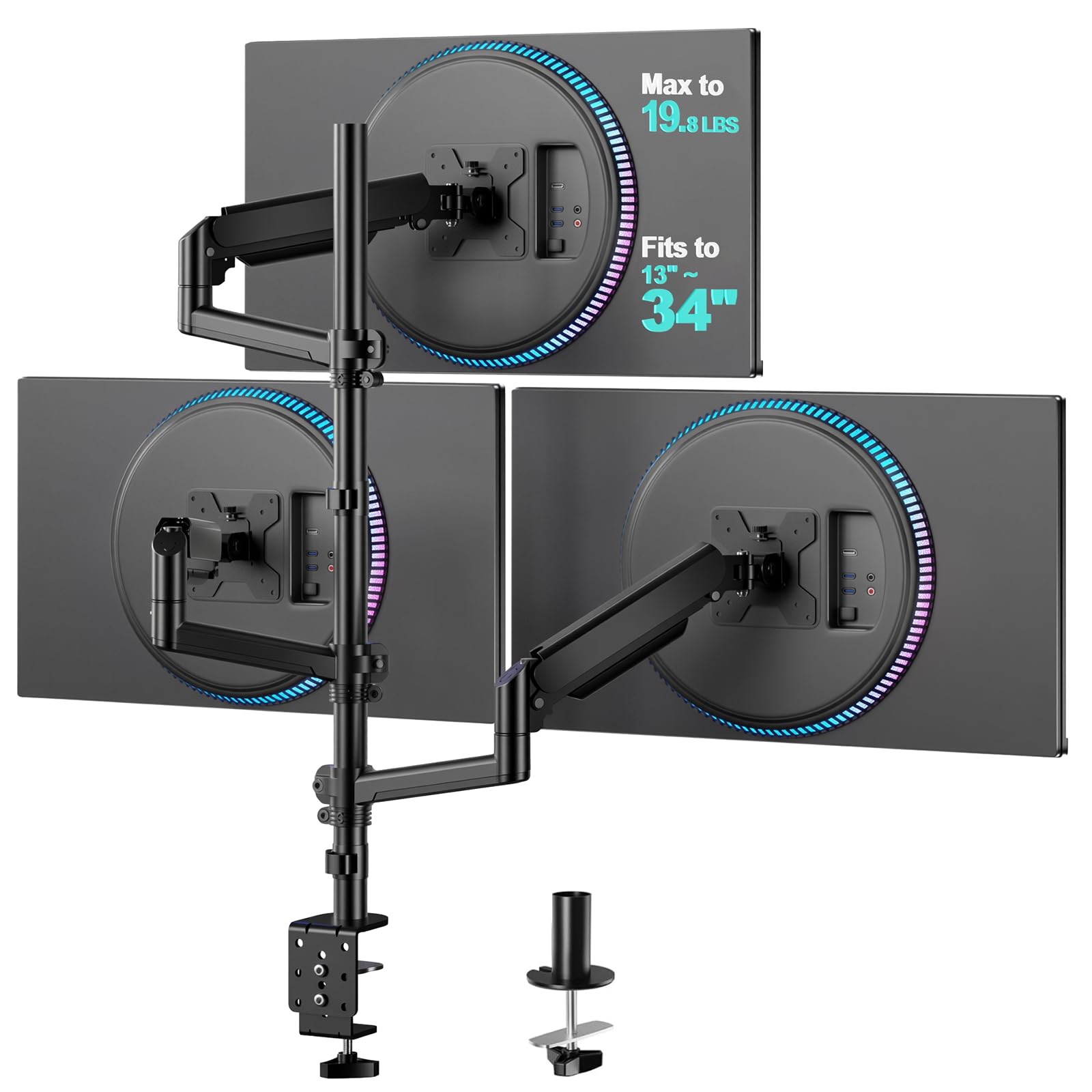 WALI Stacked Triple Monitor Mount for 13-34 inch Screens, 19.8 lbs per Arm