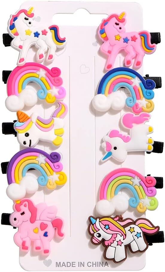 10 Princess UNICORN RAINBOW Mermaids Hair Clips Set Baby Hairpin For Kids Girls Princess Hair Clips with Alligator Set Baby Hairpin For Kids Girls Toddler Hair Accessories, Rainbow