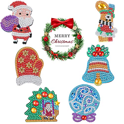 6 Pieces Christmas Diamond Painting Magnets Art Xmas Refrigerator Magnets Diamond Painting Stickers For Fridge Whiteboards Decoration (Santa Claus) #TOP9