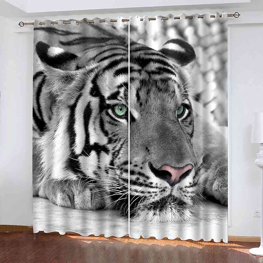 Rideau occultant tigre noir et blanc 300x270 cm isolant lourd pour salon et chambre