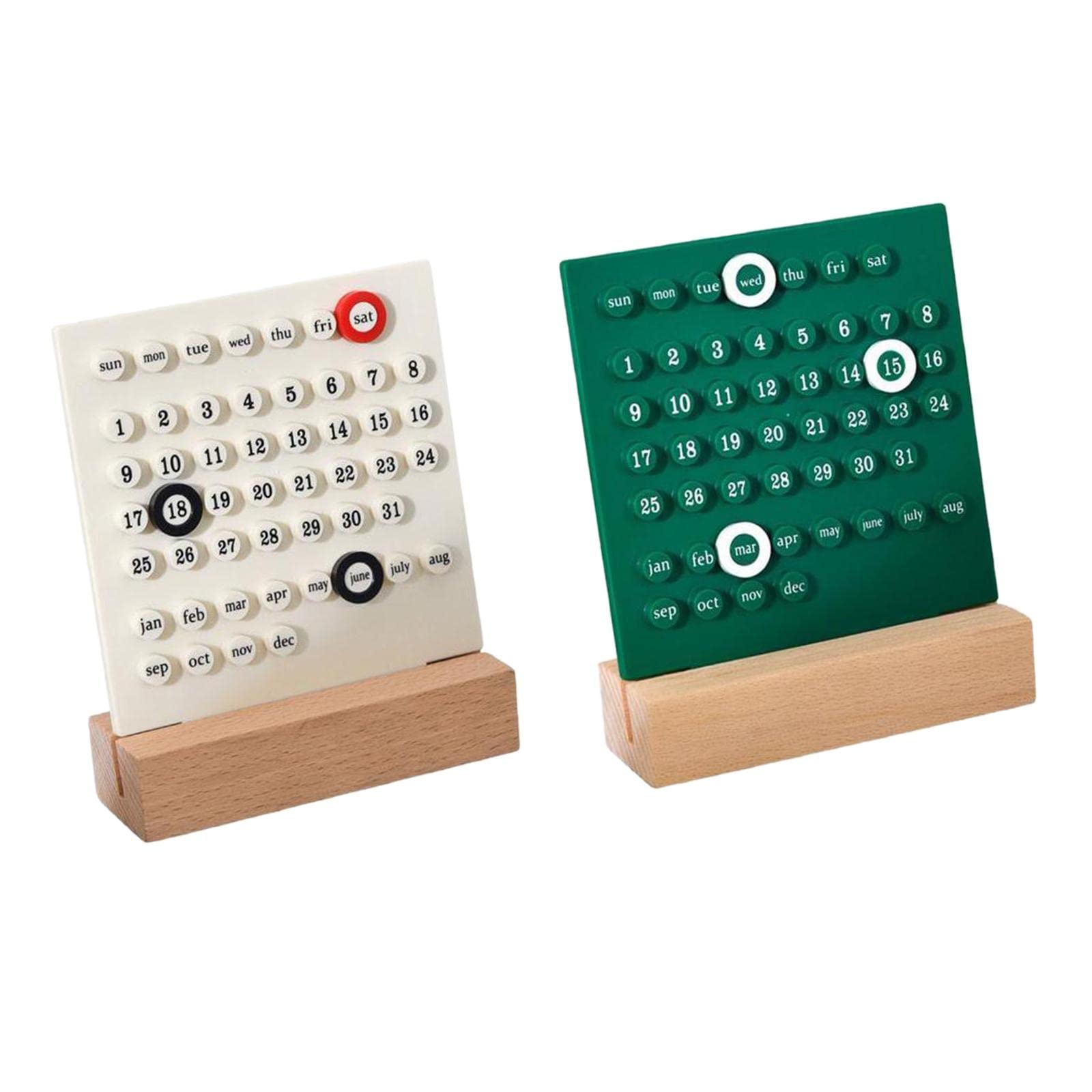2 decorazioni creative per calendario perpetuo, per scrivania, bianco e verde