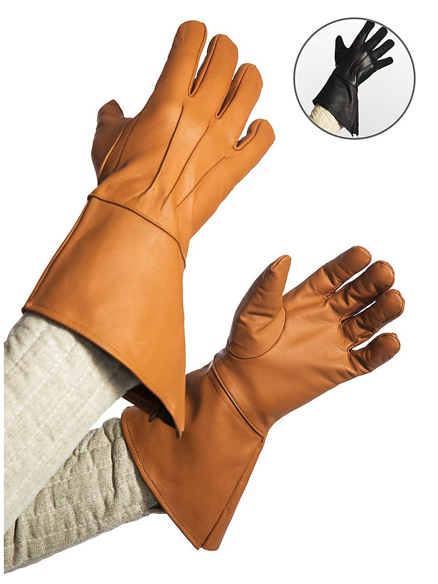 Andracor Robuste Stulpenhandschuhe aus echtem Leder für verschiedene LARP-Charaktere - individuell einsetzbar für Mittelalter, Fantasy, Cosplay & Freizeit - Farbe: schwarz - Größe: S