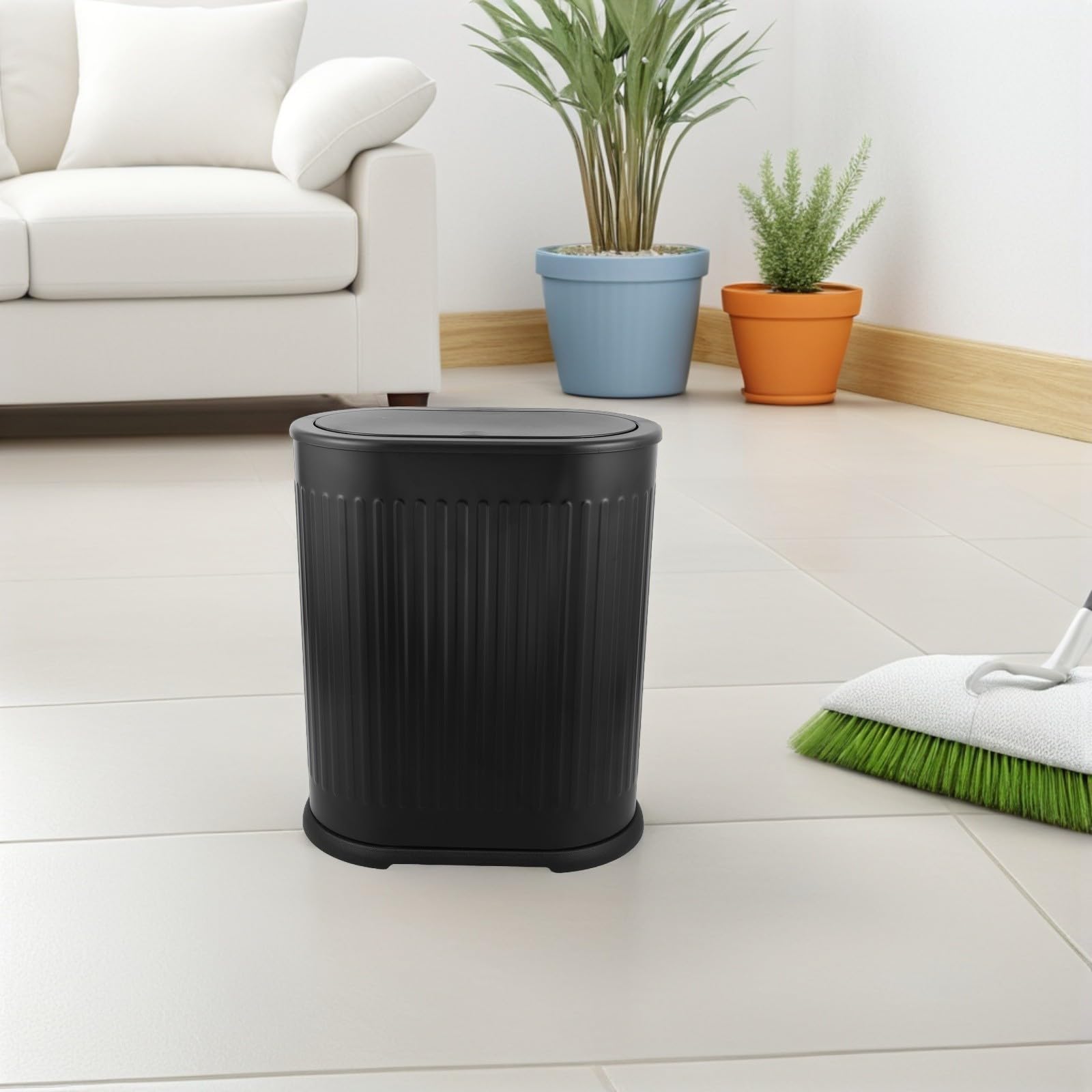 DOITOOL Bote de Basura Estrecho de Plástico con Tapa a Presión, 6 L, Negro, Cubo de Basura del Inodoro, para Baño y Uso Doméstico Diario
