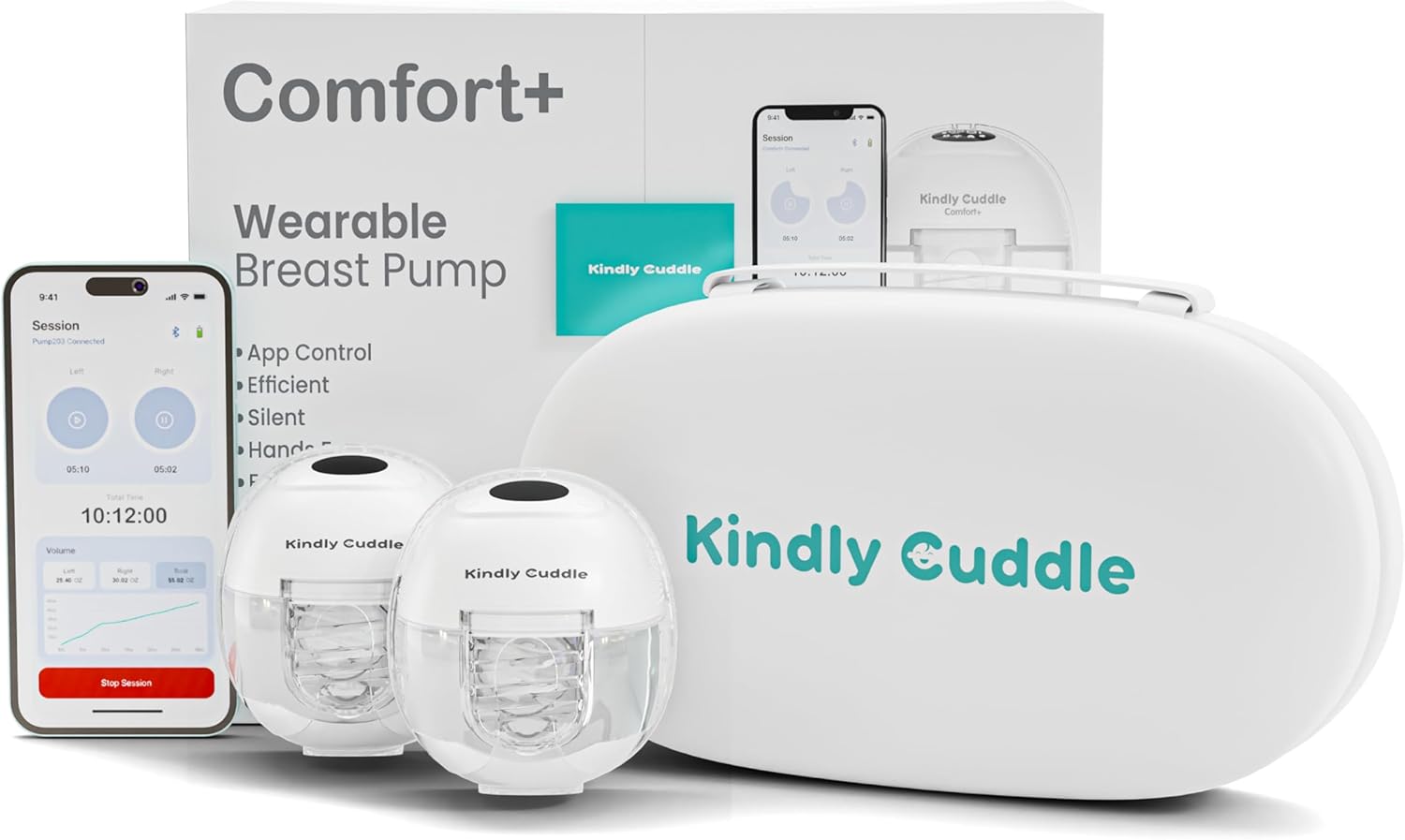 1 Pack Kindly Cuddle Comfort+ Hands Free Breast Pump with App Control, Personalized 4 Modes & 15 Levels | Single Wearable Breast Pump with 24mm Flange, Hand Carry Bag, Nursing Pads, Milk Bags - White