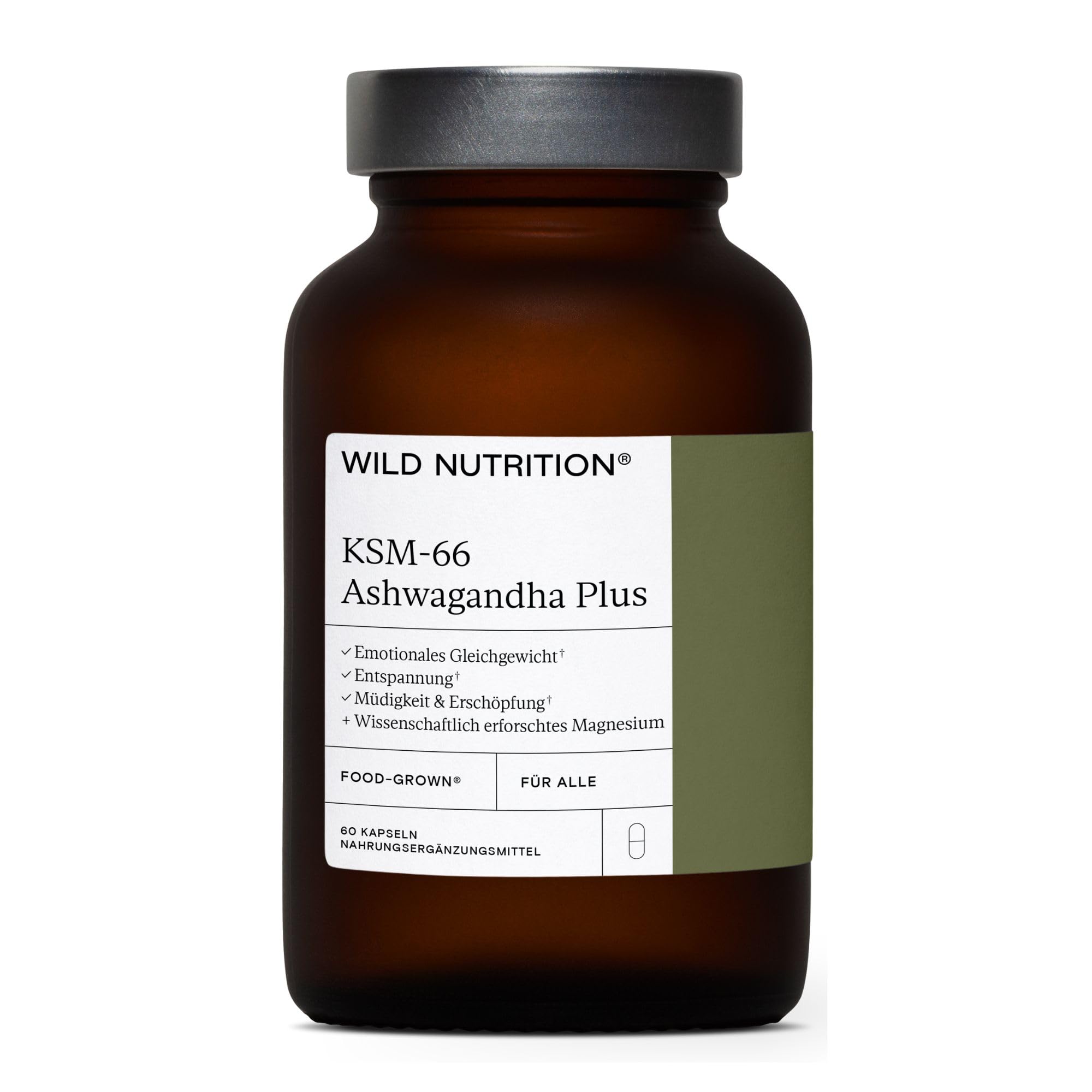 Wild Nutrition Food-Grown® Ashwagandha KSM 66 Plus | Ethically Sourced | Support Mind and Body | No Added Filler | Effective Ashwagandha Tablets - 60 Capsules