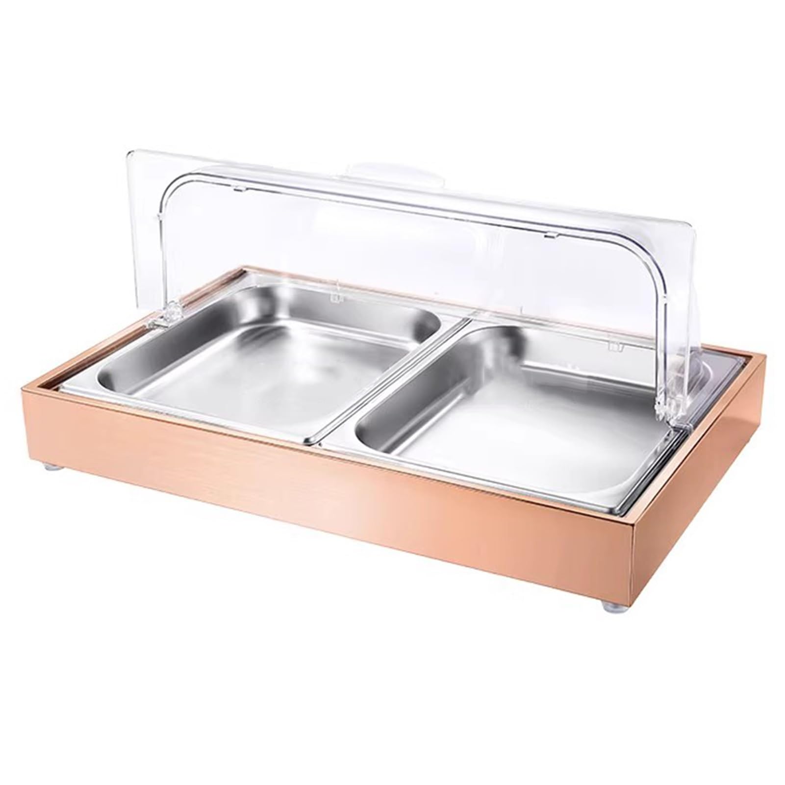 Bandeja transparente para servir alimentos helados, cubierta superior enrollable, contenedor de buffet de mariscos, 2 platos de rejilla para frutas y aperitivos, perfecto para catering y eventos