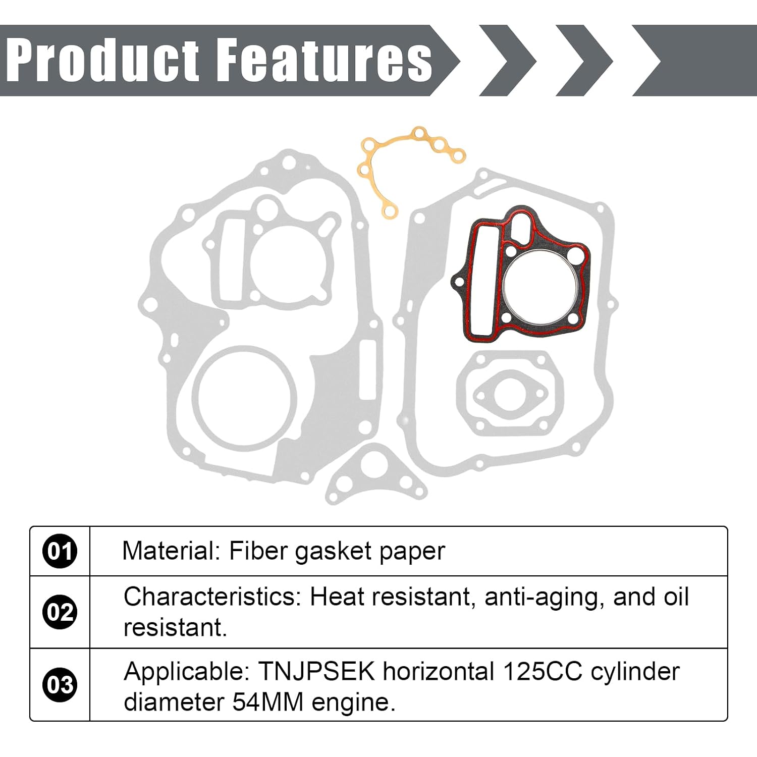 2 Pack 125cc 54mm Bore Cylinder Gasket Kit, Chinese Engine Head Stator Clutch Intake Gasket Compatible with 110cc 125cc Engine ATV Dirt Bike Go Kart Quad 4 Wheeler Dune Buggy (1P54FMH 1P54FMI)