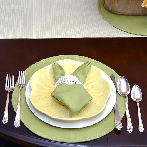 Miniatura 7 de Sweet Pea Linens Juego de dos manteles individuales rectangulares de jacquard verde lima