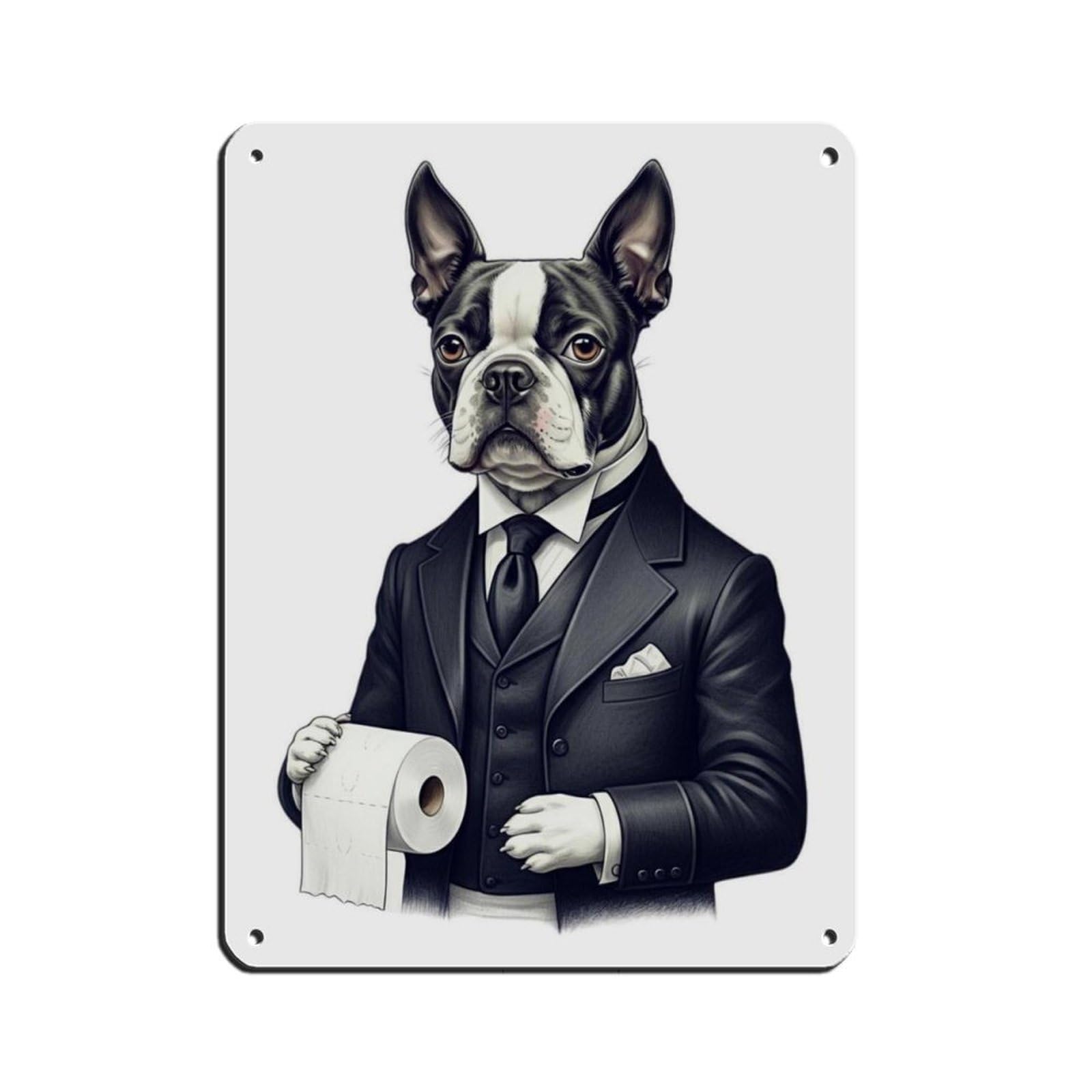 Boston Terrier Bathroom Art, Dog Lovers Gift Retro Poster Metal Tin Sign Chic Art Retro Iron Painting Bar People Cave Cafe Family Garage Poster Wall Decoration 12x16inch(30x40cm)