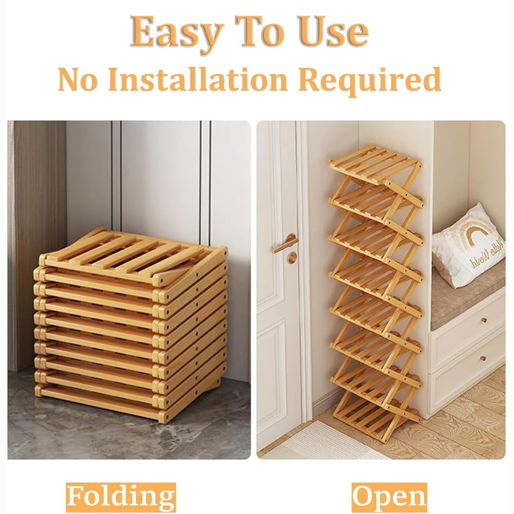 Scarpiera pieghevole in bambù, scaffale organizer per scarpe autoportante per ingresso, armadio, camera da letto, corridoio, portaoggetti multifunzionale