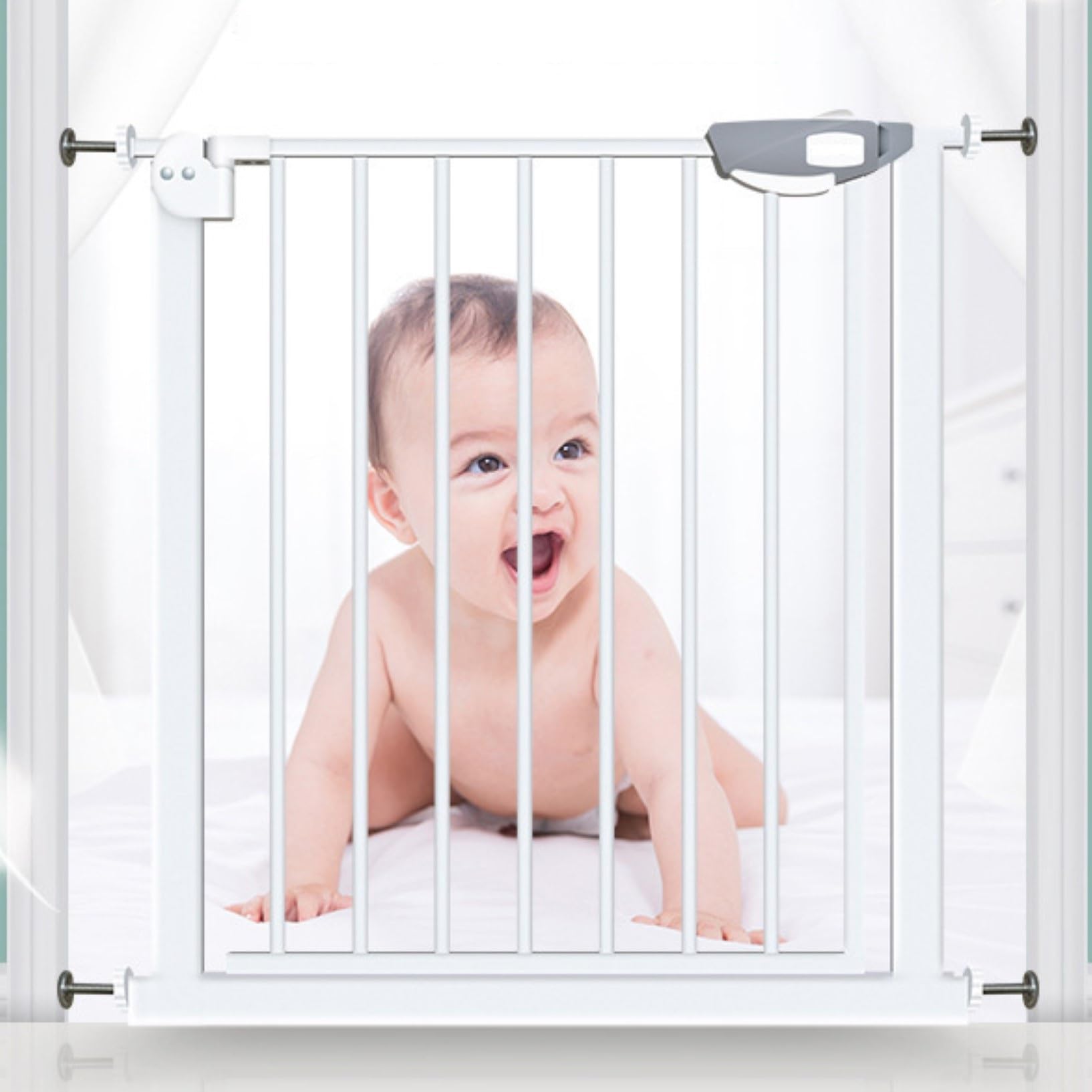 Barrière de sécurité pour escaliers extensible métal blanc avec extension 80cm