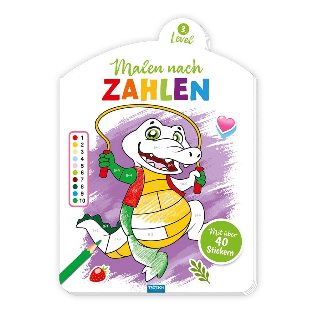 TRÖTSCH Malen nach Zahlen Level 3 Malbuch | Malen nach Zahlen Malbuch zum Zahlenlernen mit nummerierten Flächen