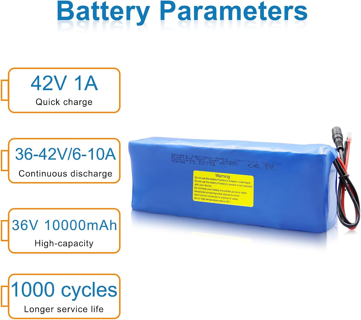 KBT 36V 8Ah Rechargeable Li-ion Battery with Charger, Charging Cable, Cable Connector, Build-in 10A BMS - Image 2