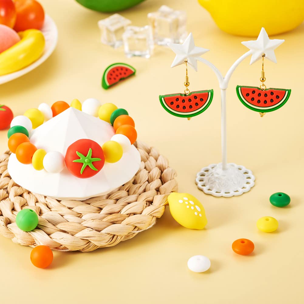 Cheriswelry 88Pcs Mixed Color Silicone Loose Beads - 12mm Round Avocado, Lemon, Tomato & Watermelon for DIY Jewelry Making - Image 4