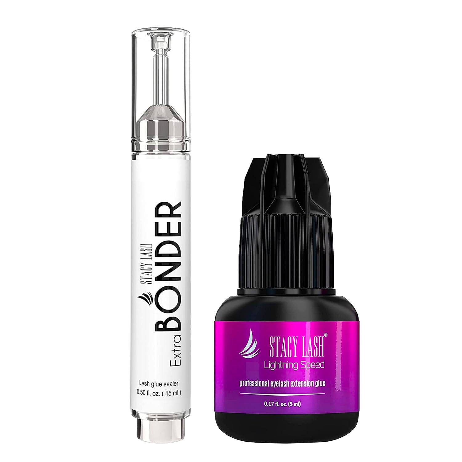 Extra Bonder for Lash Extensions 15ml + Lightning Speed Eyelash Extensions Glue 5ml - Stacy Lash/Eyelash Extension Sealer/Reduces Lash Extension Glue Fumes /0.3 Sec Drying time/6-8 Weeks Retention