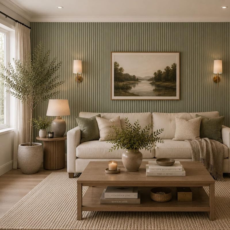 Jobu Large Fluted Ribbed Wall Panels in Vintage Sage Sage Green, 240cm x 60cm, (3 Pack)