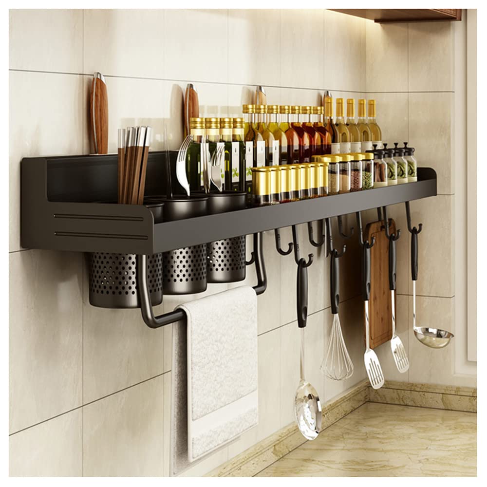 Estante de especias para colgar en la pared, estantes de cocina multifuncionales con ganchos móviles y soporte para cuchillos para almacenamiento doméstico