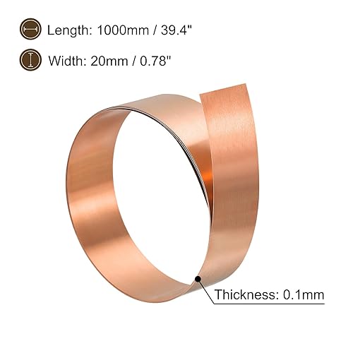 Miniatura 29 de uxcell Rollo de hoja de cobre, 78.740 in x 0.394 in x 0.012 in 99.9% de cobre puro tira de metal placa de lámina de metal para proyectos eléctricos