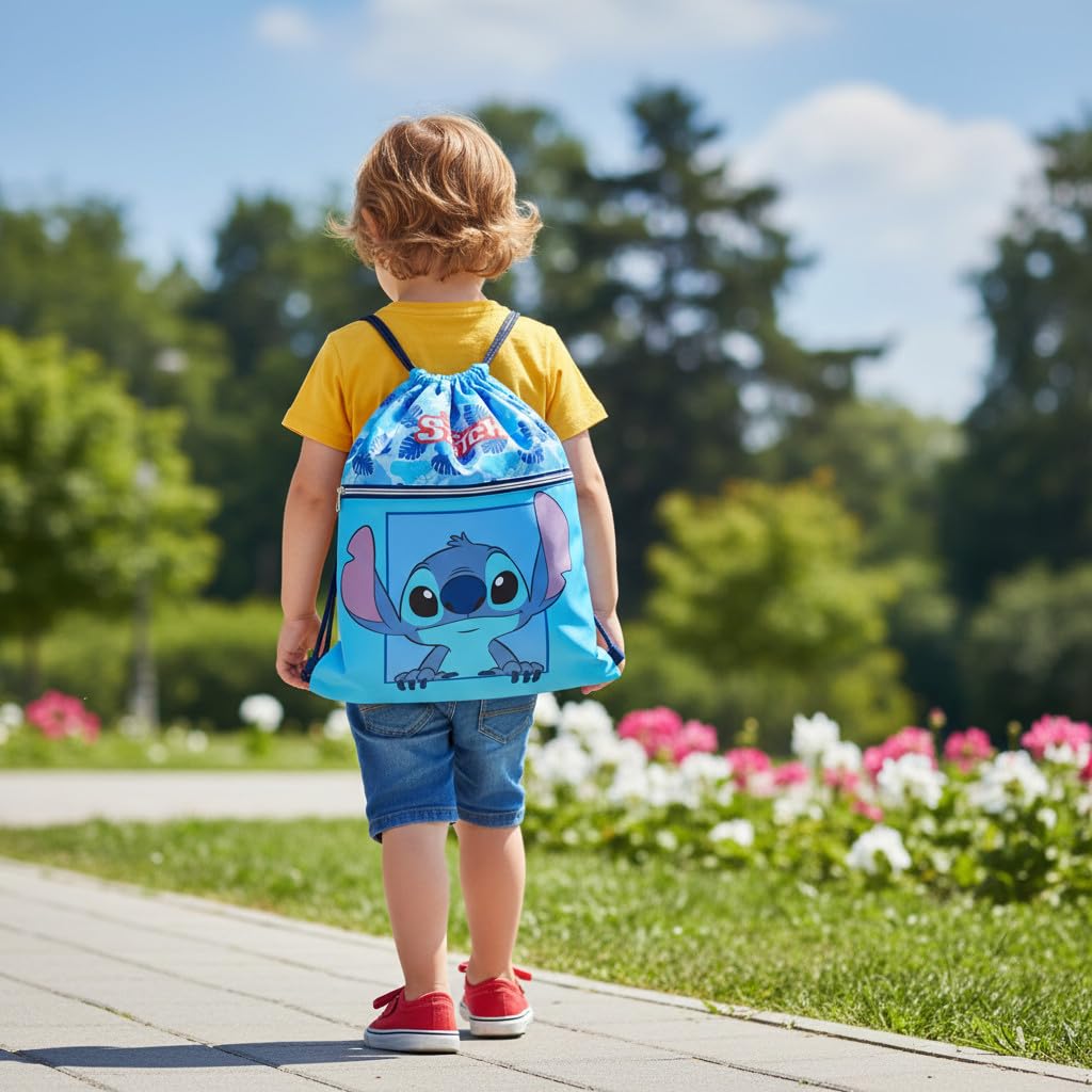 Sacca Sportiva per Bambino, Borsa Zaino per Asilo, Palestra, Piscina, Viaggio, Portascarpe (STITCH)