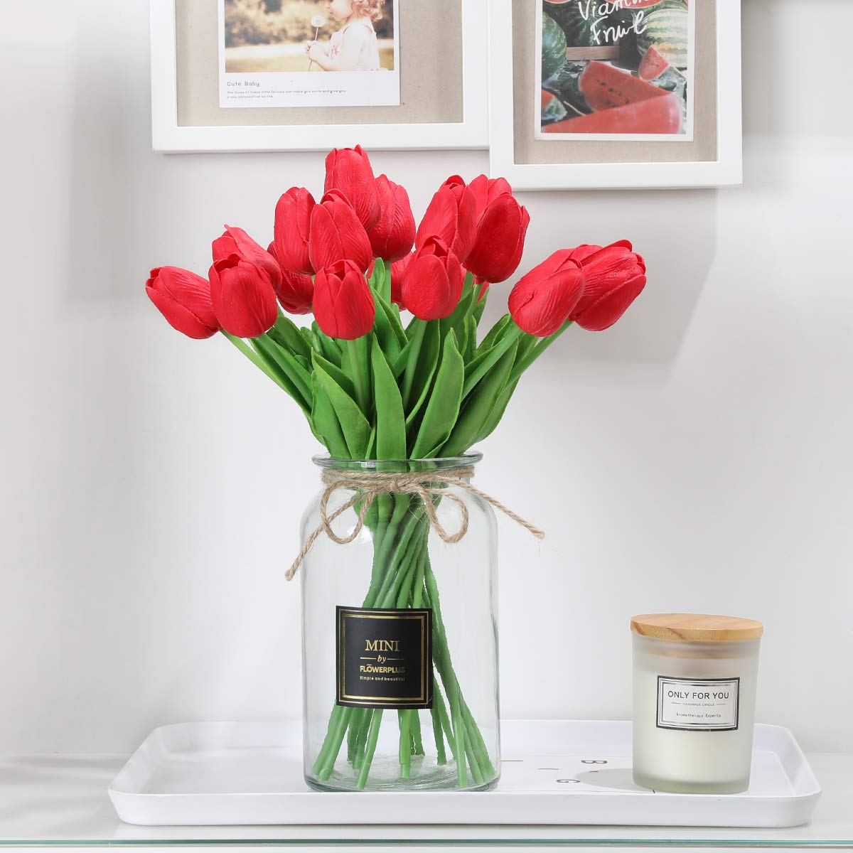 20 Tulipani Artificiali Rossi Tanvecle In Seta/poliuretano - Altezza 33 Cm, Steli Flessibili Per Decorazioni Casa E Matrimoni