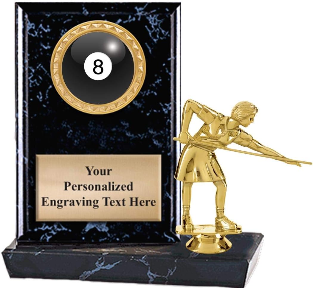 Crown Awards 6"X6" Billiards Female Plaque Award, Billiards 8 Ball Trophy with Custom Engraving, Prime
