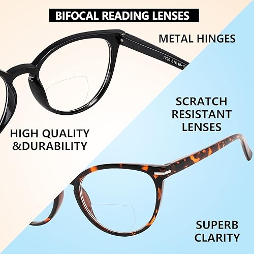 Miniatura 3 de Yogo Vision Lentes de lectura bifocales para hombres y mujeres, rectángulos, multifocales, con bisagras de resorte, diseño retro